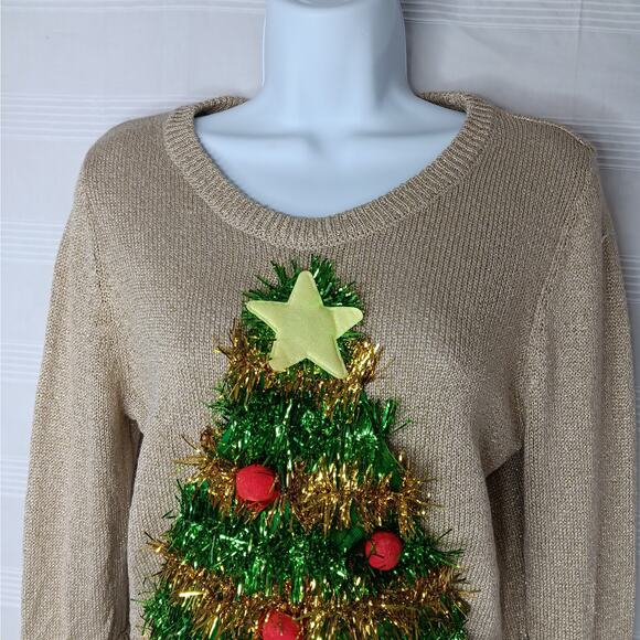 Holiday Time Dimensional Christmas Tree Ugly Sweater Size Small Ruffle Sleeves - Picture 4 of 12